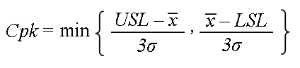 sigma cpk six process formula cp capability index calculation value material values calculated minimum