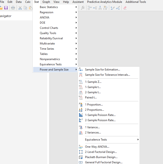 Power and Sample Size in Minitab