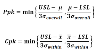 Ppk and Cpk formulas